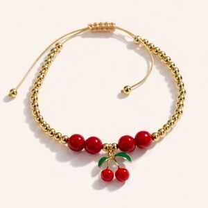 Red Cherry Charm Beaded Bracelet